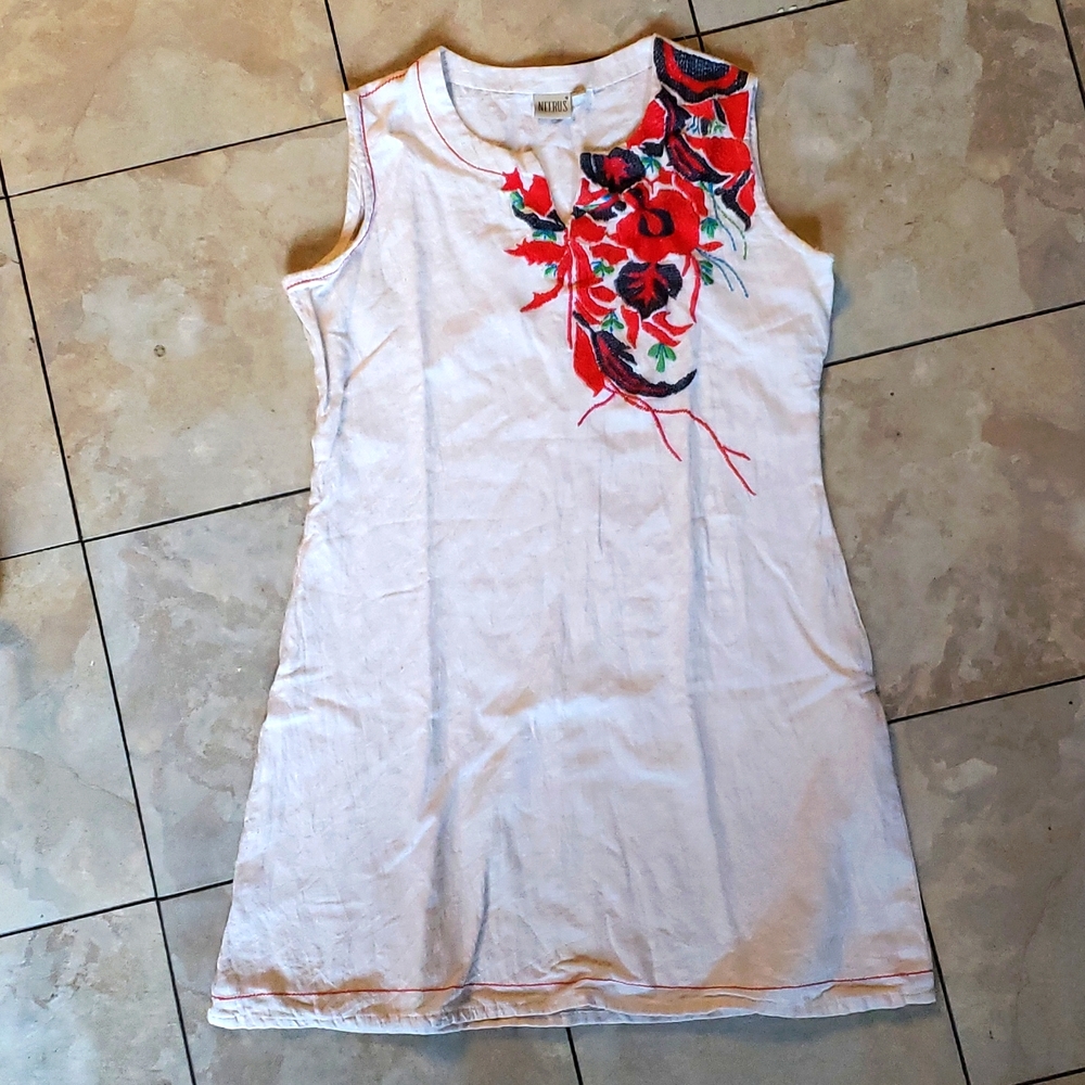 Women's Neerus Cotton Sleeveless Dress Size L Indian Boho Embroidery